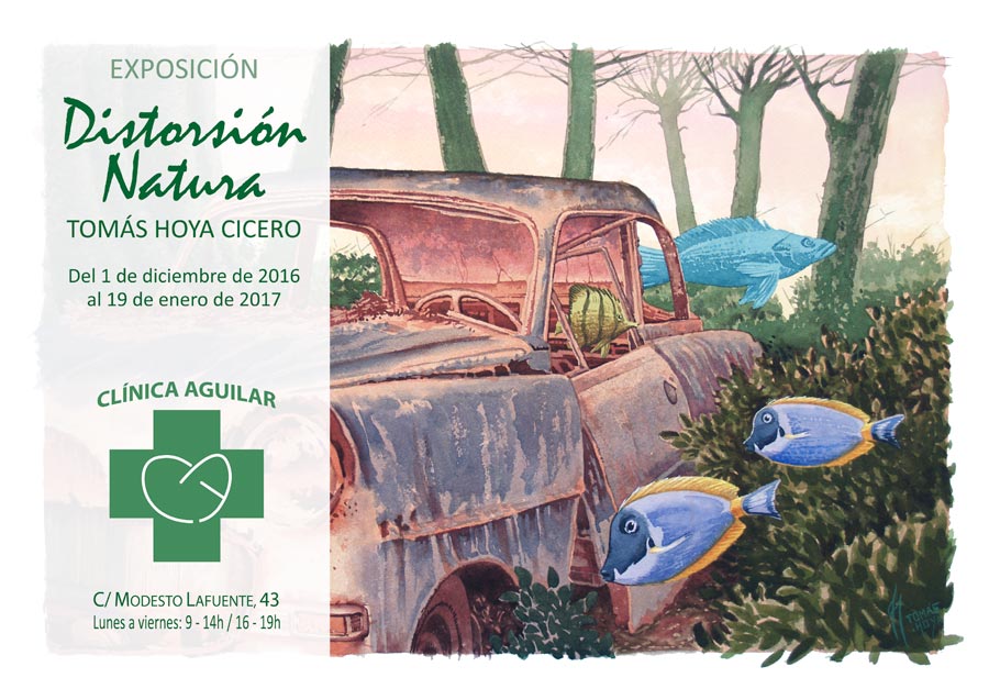 Cartel de la exposición Distorsión natura del artista Tomás Hoya, en Aguilar de Campoo
