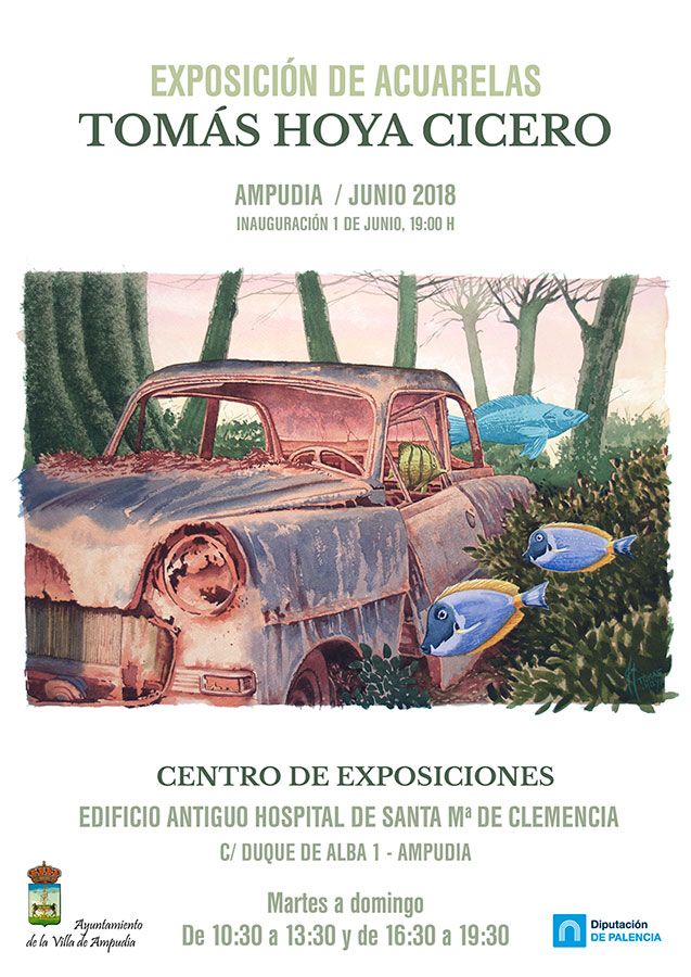 Exposición de acuarelas en Ampudia, junio 2018, Tomás Hoya Cicero