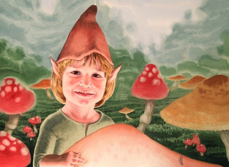 Retrato en acuarela de niño, ambientado y caracterizado como un duende. ilustración, fantasía, watercolor, elf