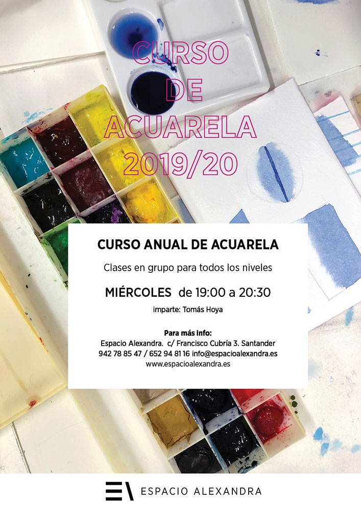 Curso de acuarela 2019-2020. Clases en grupo de acuarela; todos los niveles. Tomás Hoya Cicero. Santander. Espacio Alexandra